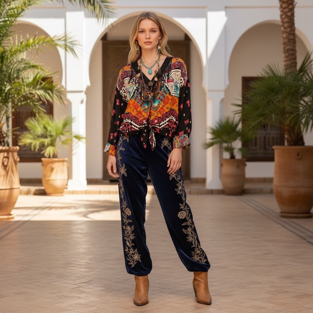 Vintage Marsha & Julio Componix Boho Art Y2K 90s Boho Western Tribal Top Shirt 8